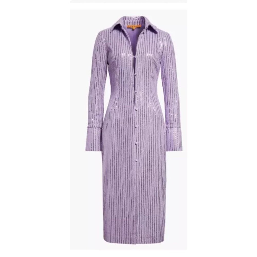 New Stine Goya Sonja Sequin Long Sleeve Button-Up Midi Shirtdress Size M - Picture 3 of 16